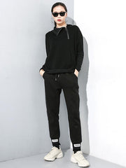 Black Zipper Stitching Turtleneck Sweatshirt