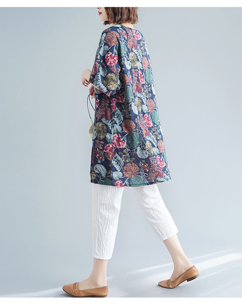 Vintage Round Neck Short Sleeve Printed Loose T-Shirt