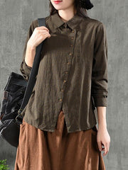 Vintage Houndstooth Ramie Cotton Lapel Blouse