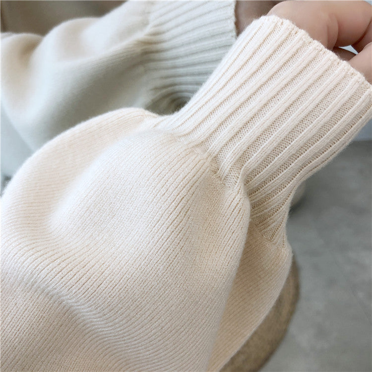 Casual Solid Color Round-Neck Knitted Midi Dress