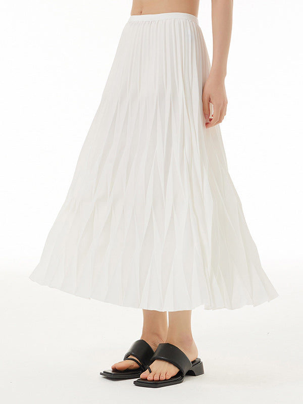 A-Line Roomy Pleated Pure Color Skirts