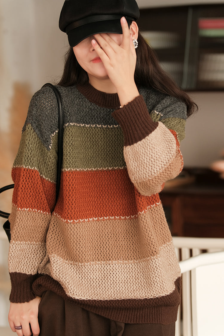 Loose Striped Round Neck Sweater