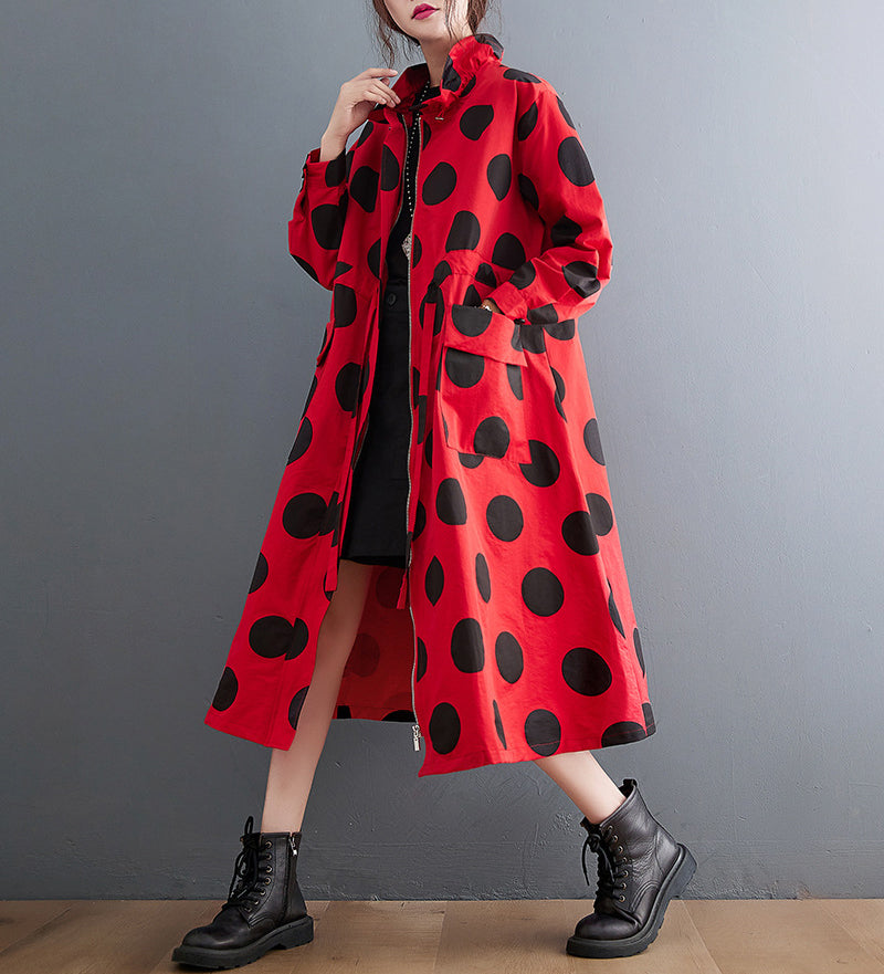 Loose Polka Dot Print Mid-Length Coat