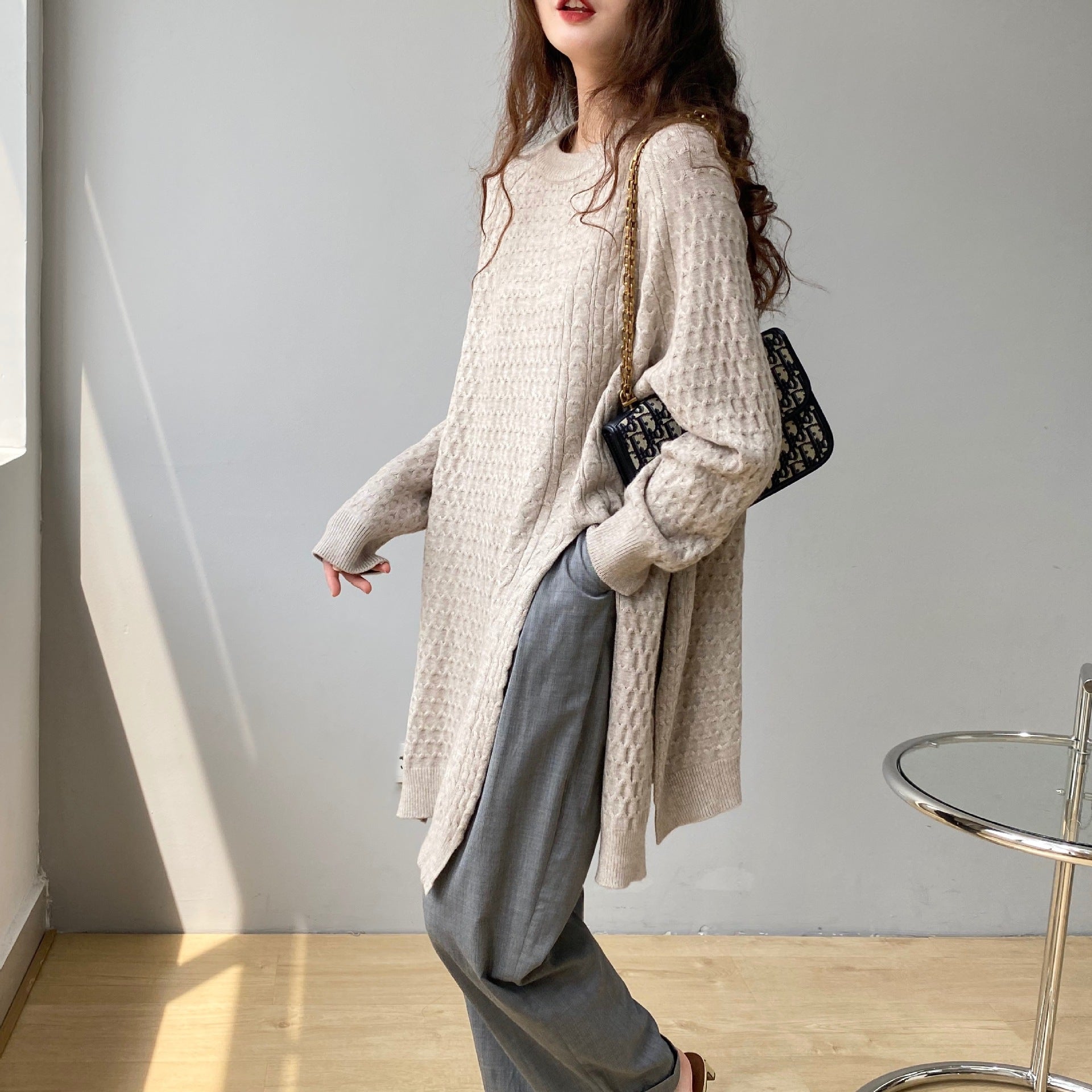 Irregular Split Solid Color Sweater