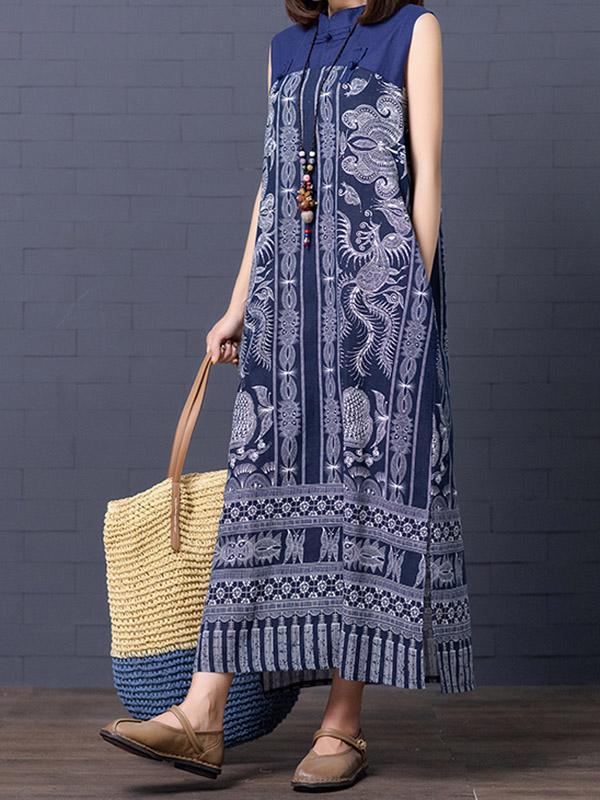 Loose National Style Sleeveless Long Dress