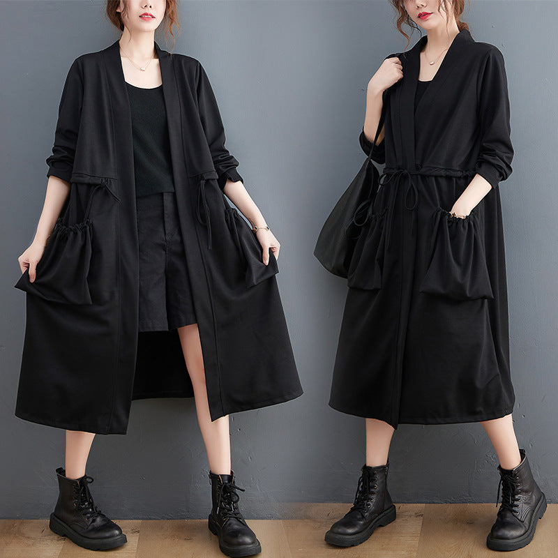 Large Size Loose Mid-Length Solid Color Jacket