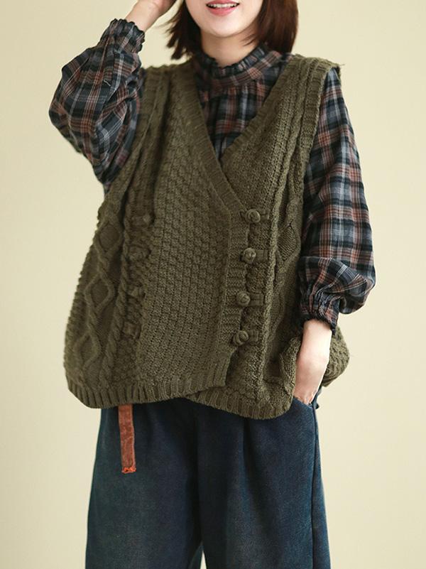 Vintage Loose Button Cropped V-Neck Vest