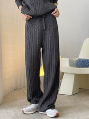 Cable High Waist Wide-Leg Knit Pants