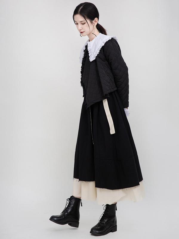 Splicing Double Tiered Fringed Thickening Cropped Skirt