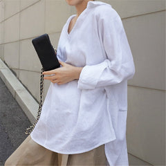 Loose V-Neck Irregular Long Sleeve Shirt