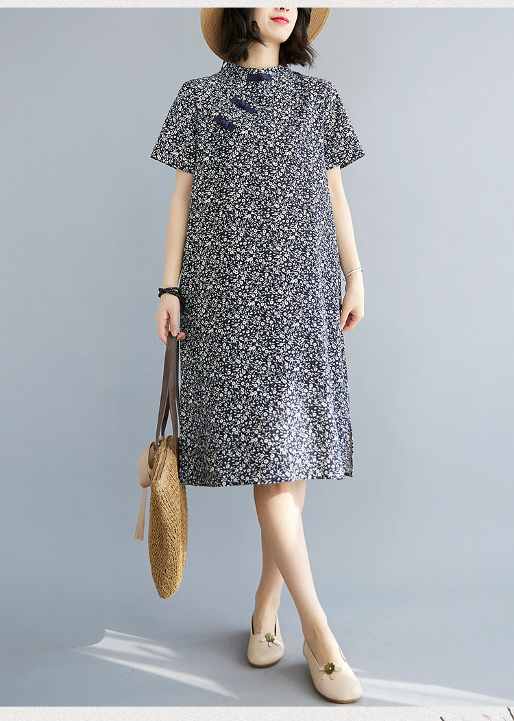 Retro Printd Short Sleeve Midi Dress