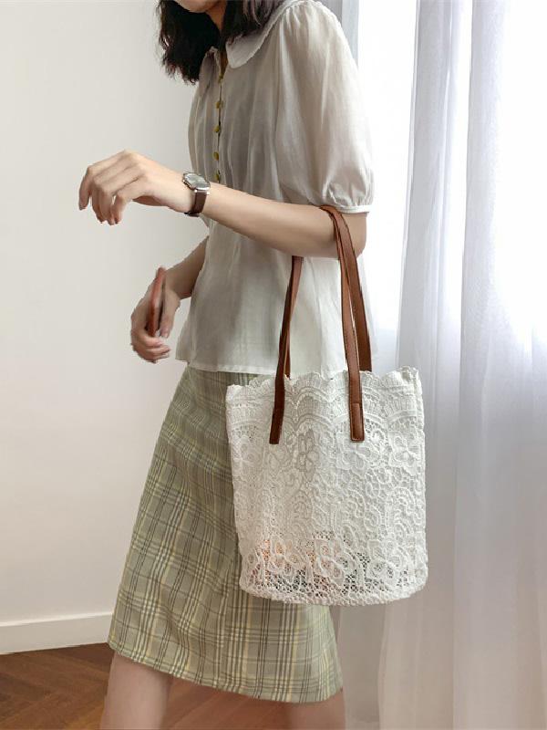 Solid Color Laced Bucket Bag