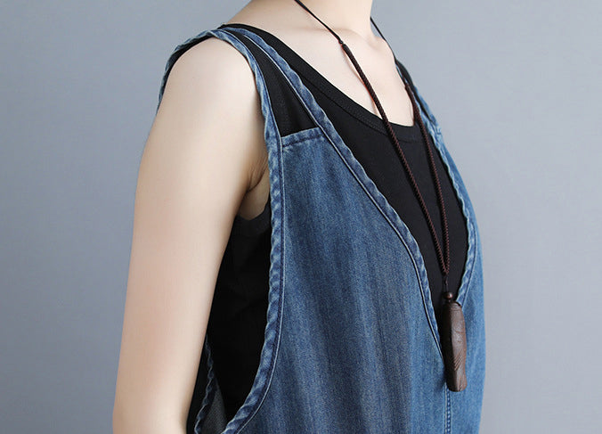 Denim Straps With Wide Legs Jumpsuit