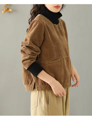 Women High Collar Casual Plus Velvet Solid Color Sweatshirt