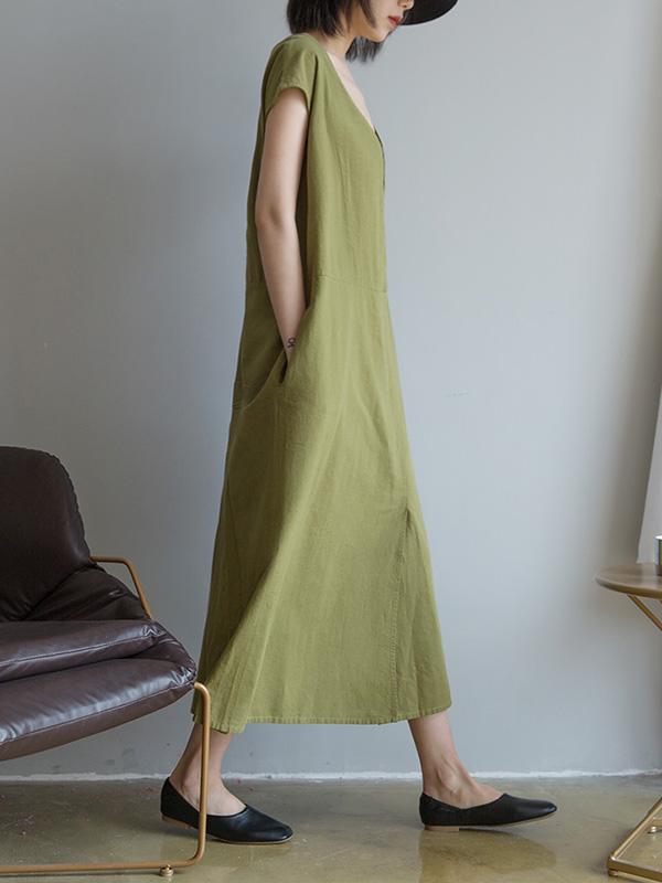 Loose Deep V-Neck Split-Front Long Dress