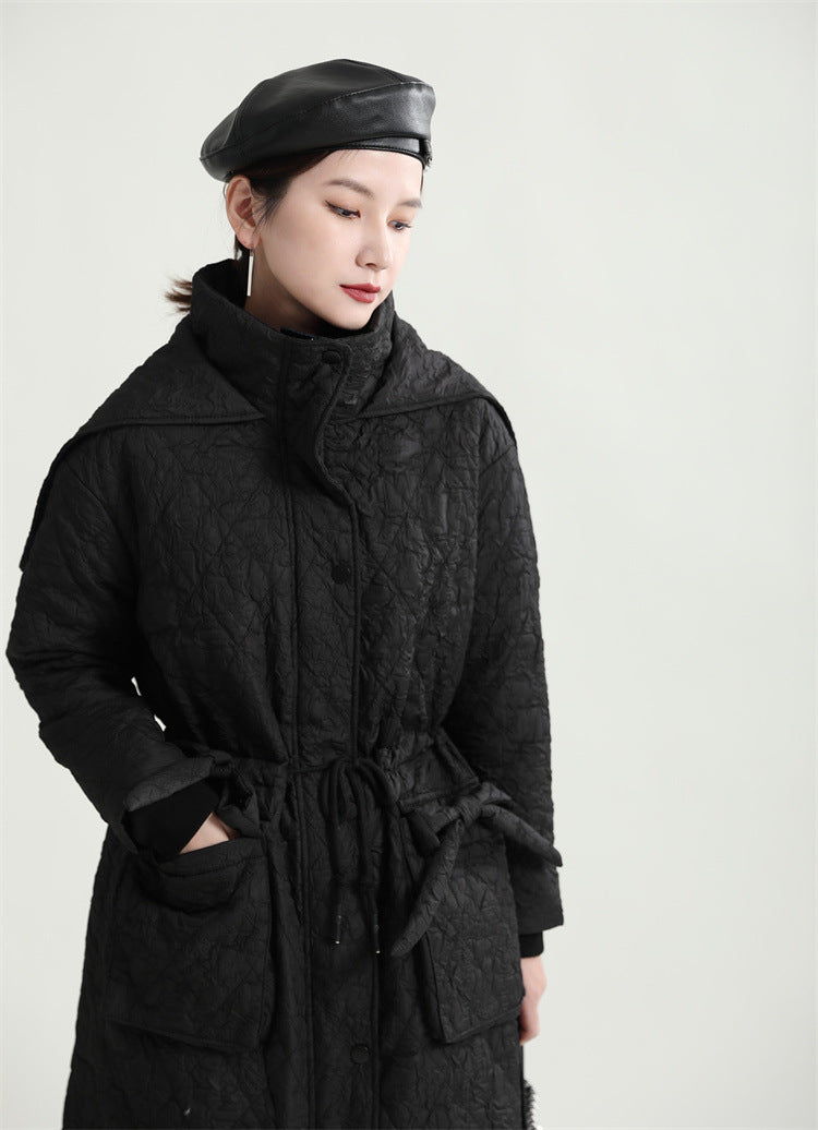 Loose Drawstring Hooded Cotton Coat