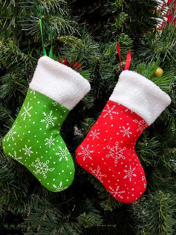 Christmas Red And Green Snowflake Stockings Decorations