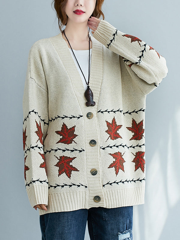 Women Loose Printed Casual Cardigan Sweater