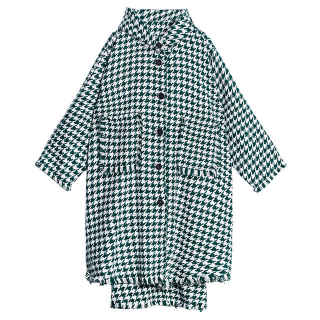 Women Lapel Plaid Print Hooded Coat