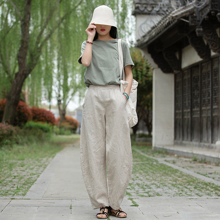 Retro Wide-Leg Pants With Elastic Waist