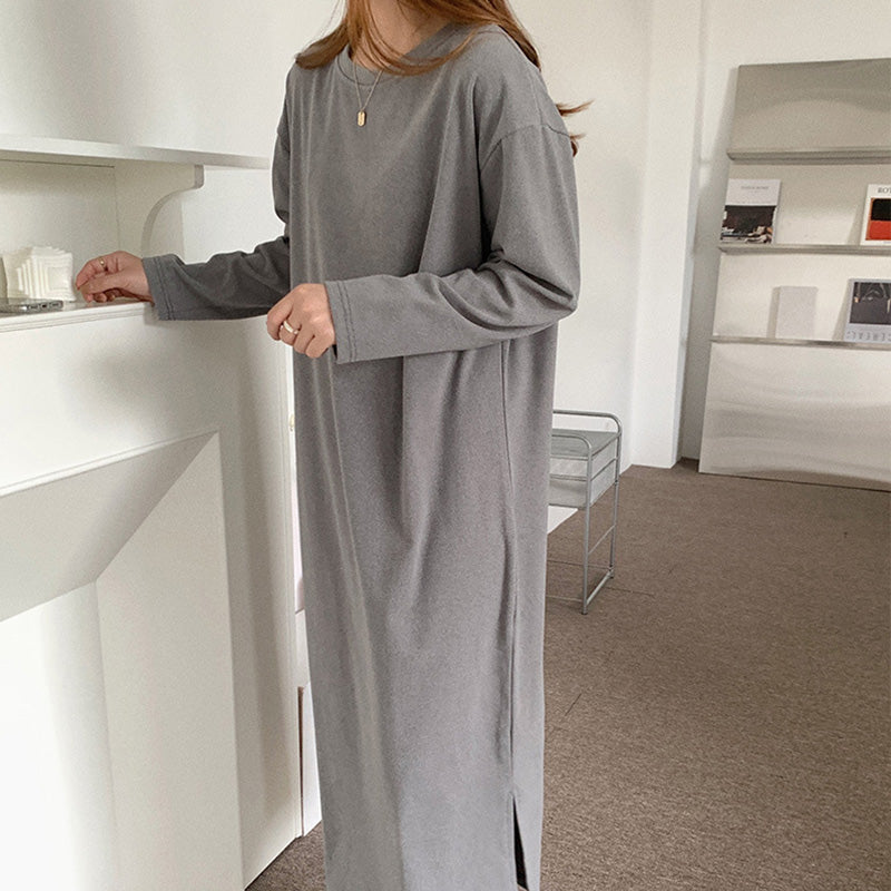 Simple Solid Color Long Sleeve  Maxi Dress