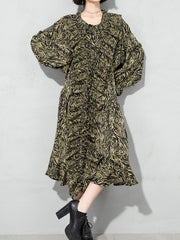 Women Floral Polka Dot Puff Sleeve Dress