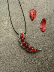 Vintage Ethnic Style Feather Leaves Long Necklace