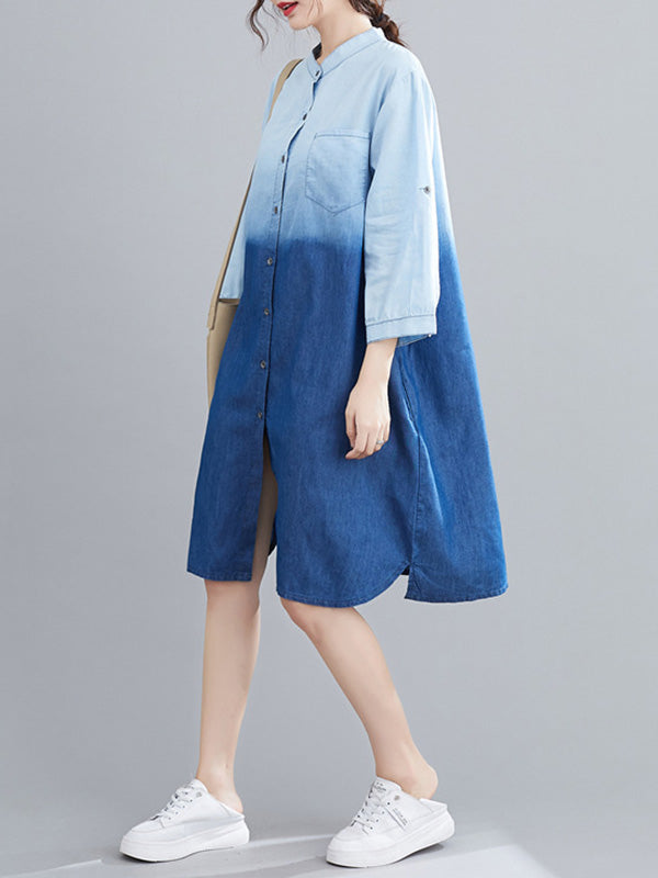 Original Lapel Gradient Denim Dress