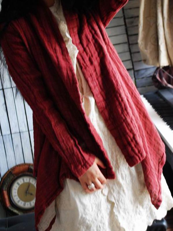 Casual Vintage Linen Outwear