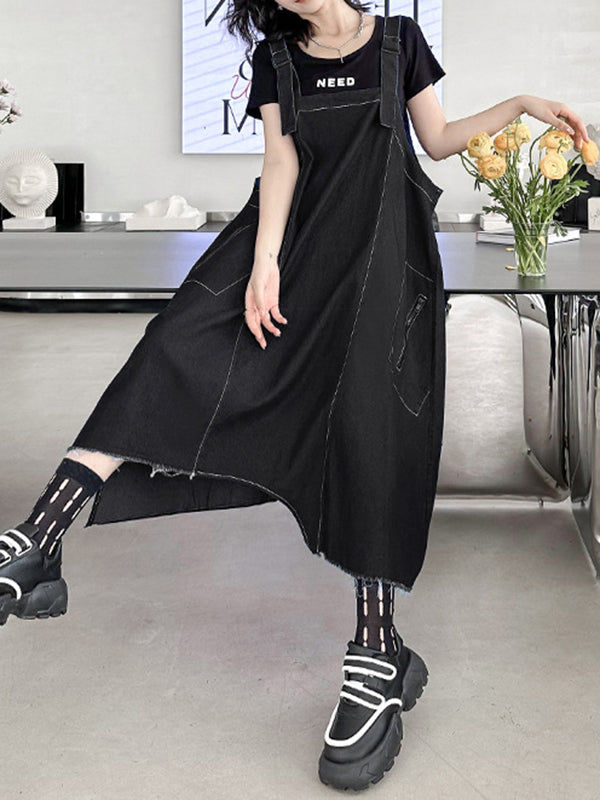 Roomy Sleeveless Asymmetric Split-Joint Midi Dresses