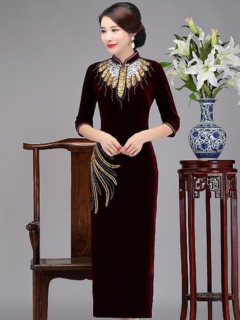 Elegant Paillette Cheongsam Dress