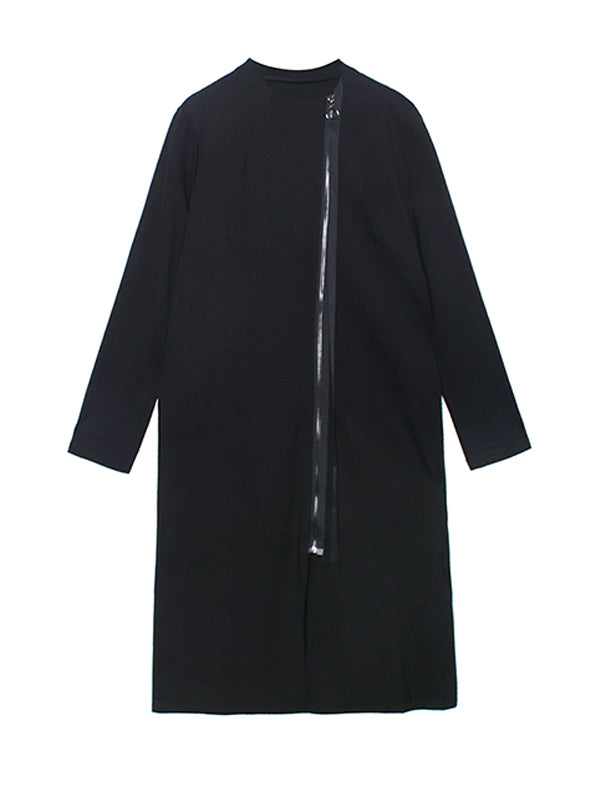 Zipper Solid Round-Neck Midi Dress