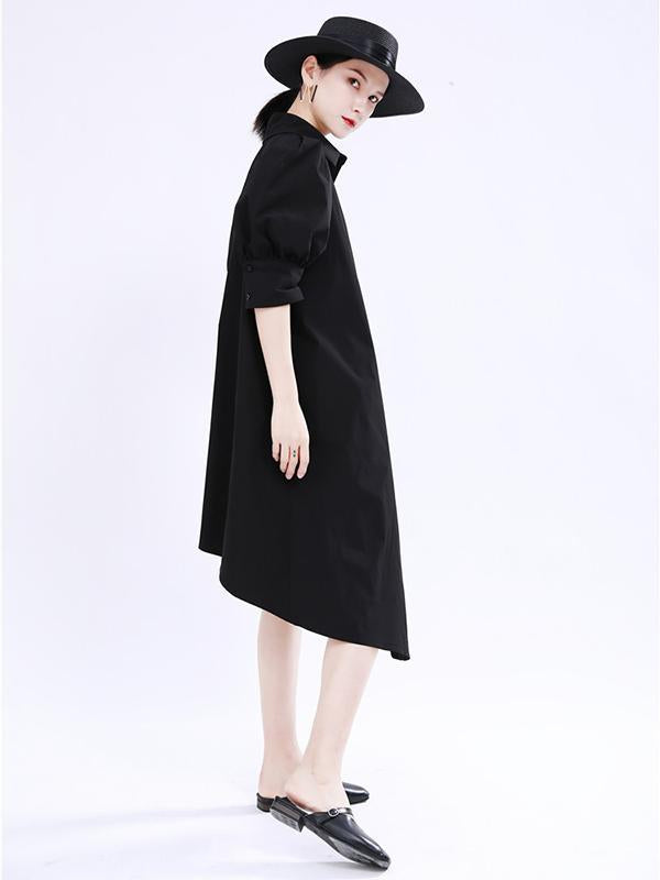 Simple Irregular Solid Pleated Midi Dress