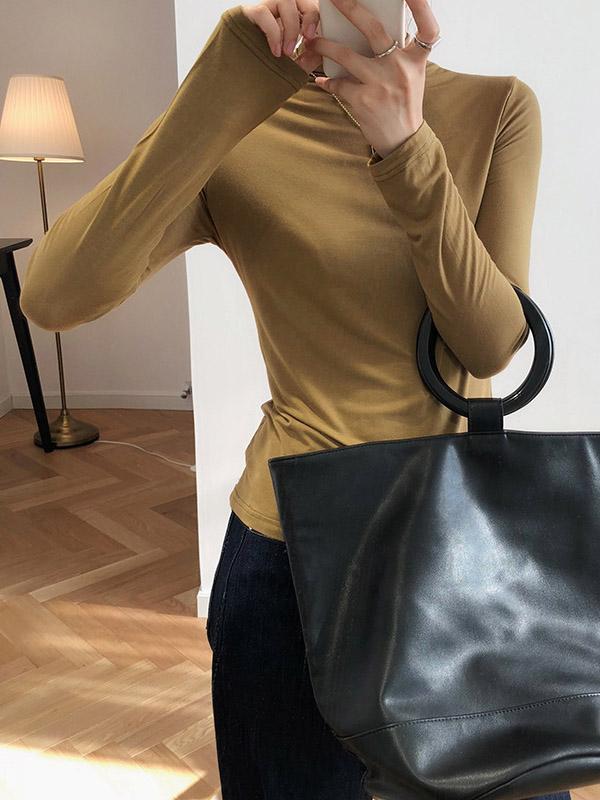 Casual Solid Modal Half High-Neck Base Shirt