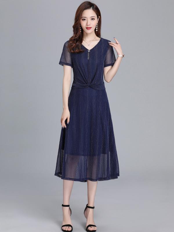 Elegance Solid V-Neck Dress
