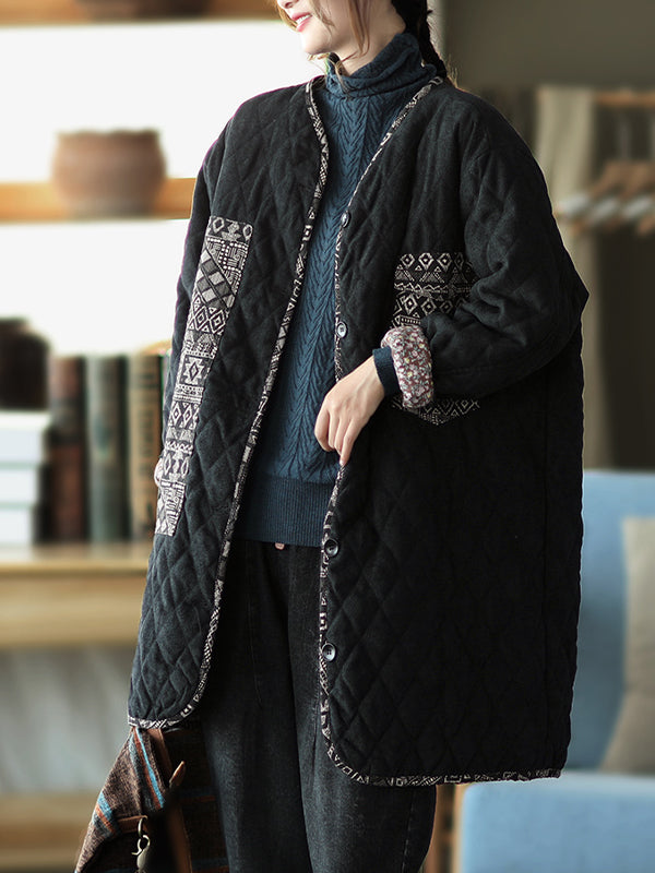 Women Retro Print Padded Coat