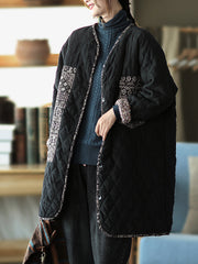 Women Retro Print Padded Coat