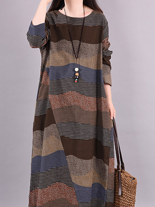 Round Neck Loose Printed Maxi Dress