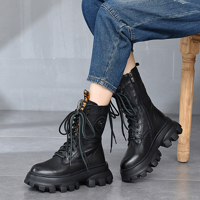 Retro Solid Color Platform Martin Boots