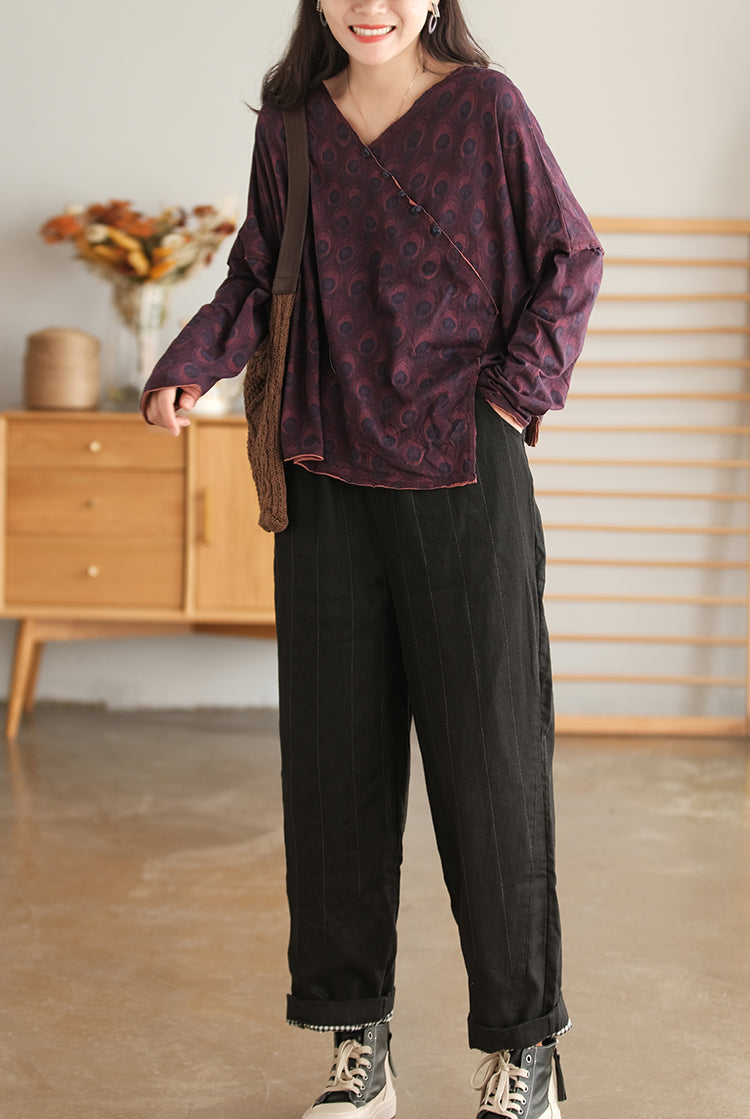 Retro Plate Button Slash Irregular T-Shirt