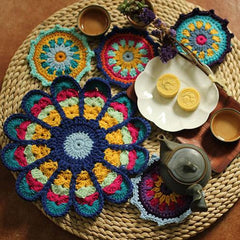 Peacock Handmade Crochet Retro Round Plate Pad