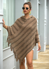 Casual Striped Knitted Hooded Shawl Sweater