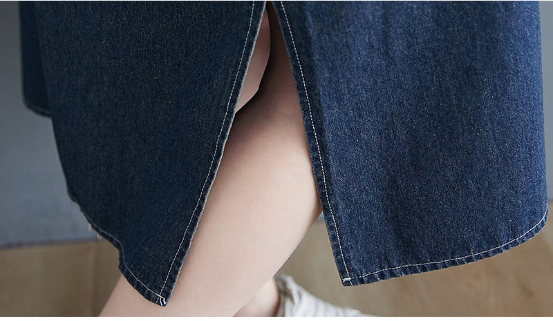 Hooded Denim Loose Splited Maxi Dress