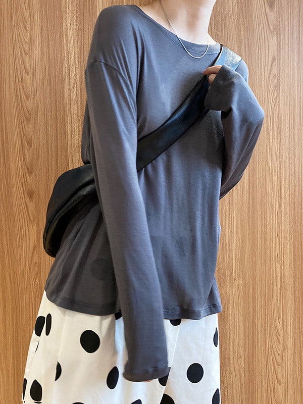 Loose Solid Color Split-Back Comfortable Shirts