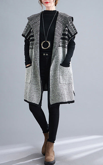 Knit Bat Sleeve Cardigan Hooded Cape Coat