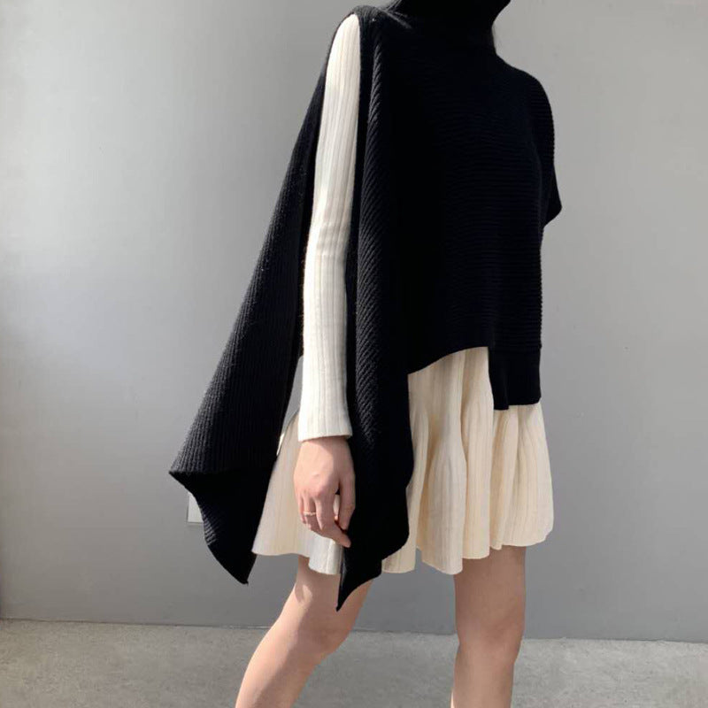 Casual Loose Slit Knitted Sweater Cape