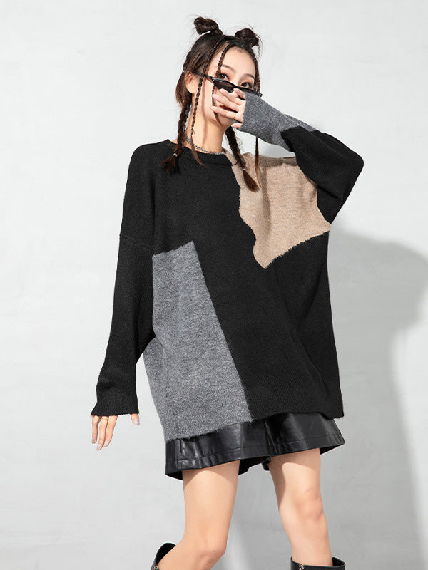 Urban Color-Block Splicing Pullover Sweater