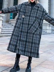 Women Lapel Plaid Casual Coat