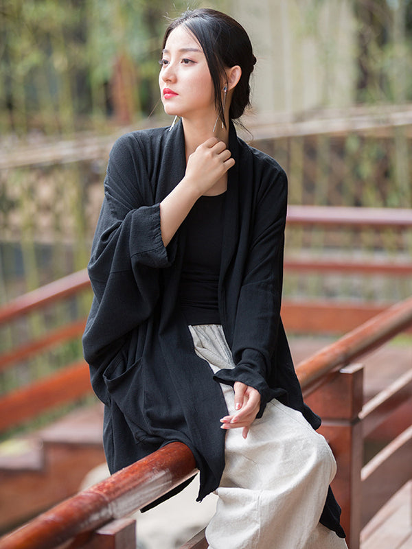 Casual Loose Batwing Sleeves Solid Color Outerwear