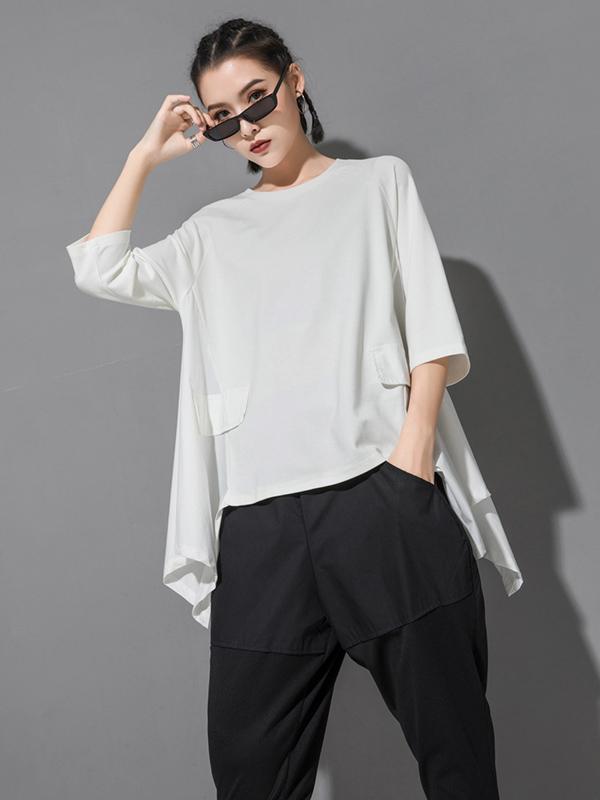 Solid Color Cropped Loose Batwing Sleeve  T-Shirt